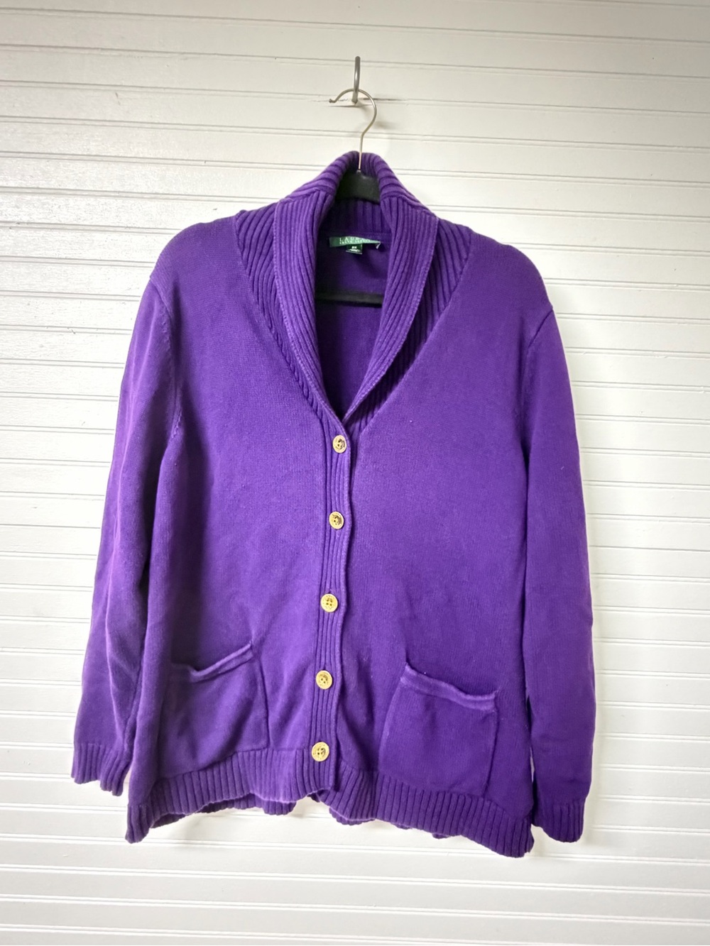 Ralph Lauren Purple Shawl Collar Button Cardigan